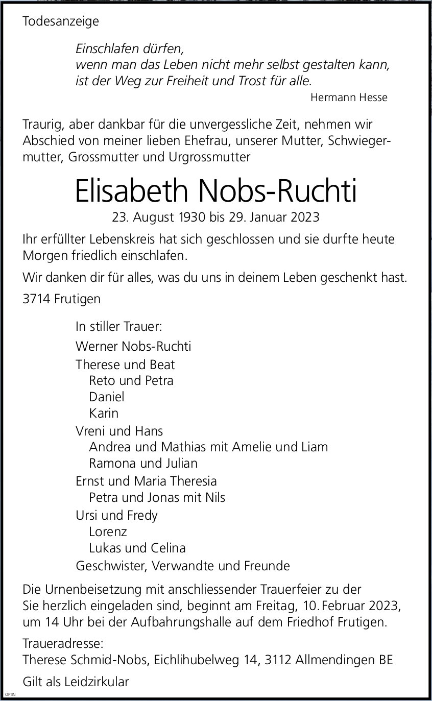 Elisabeth Nobs-Ruchti, Januar 2023 / TA