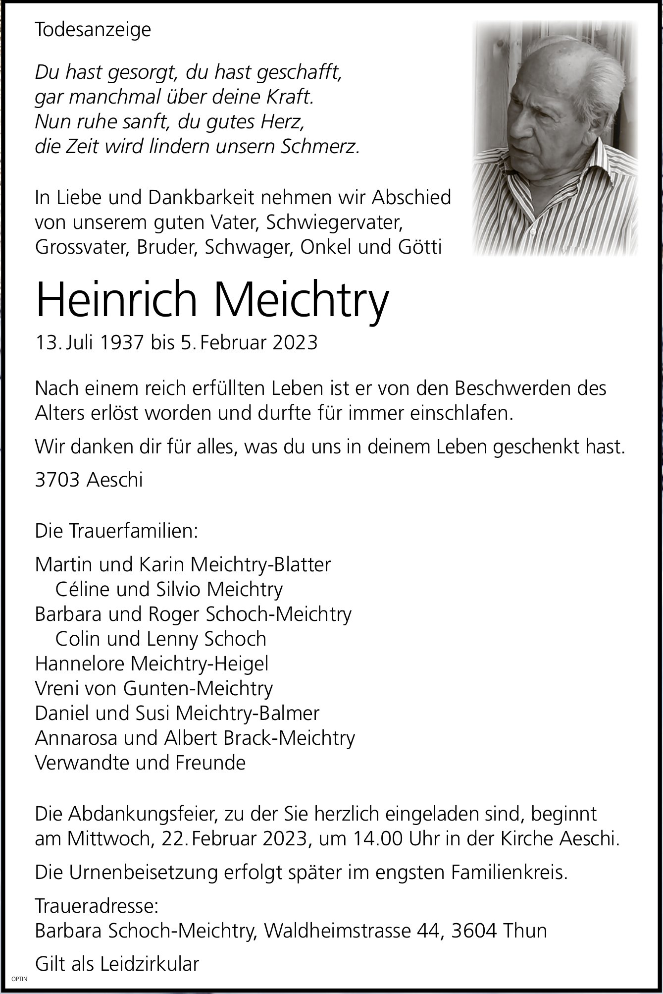 Heinrich Meichtry, Februar 2023 / TA