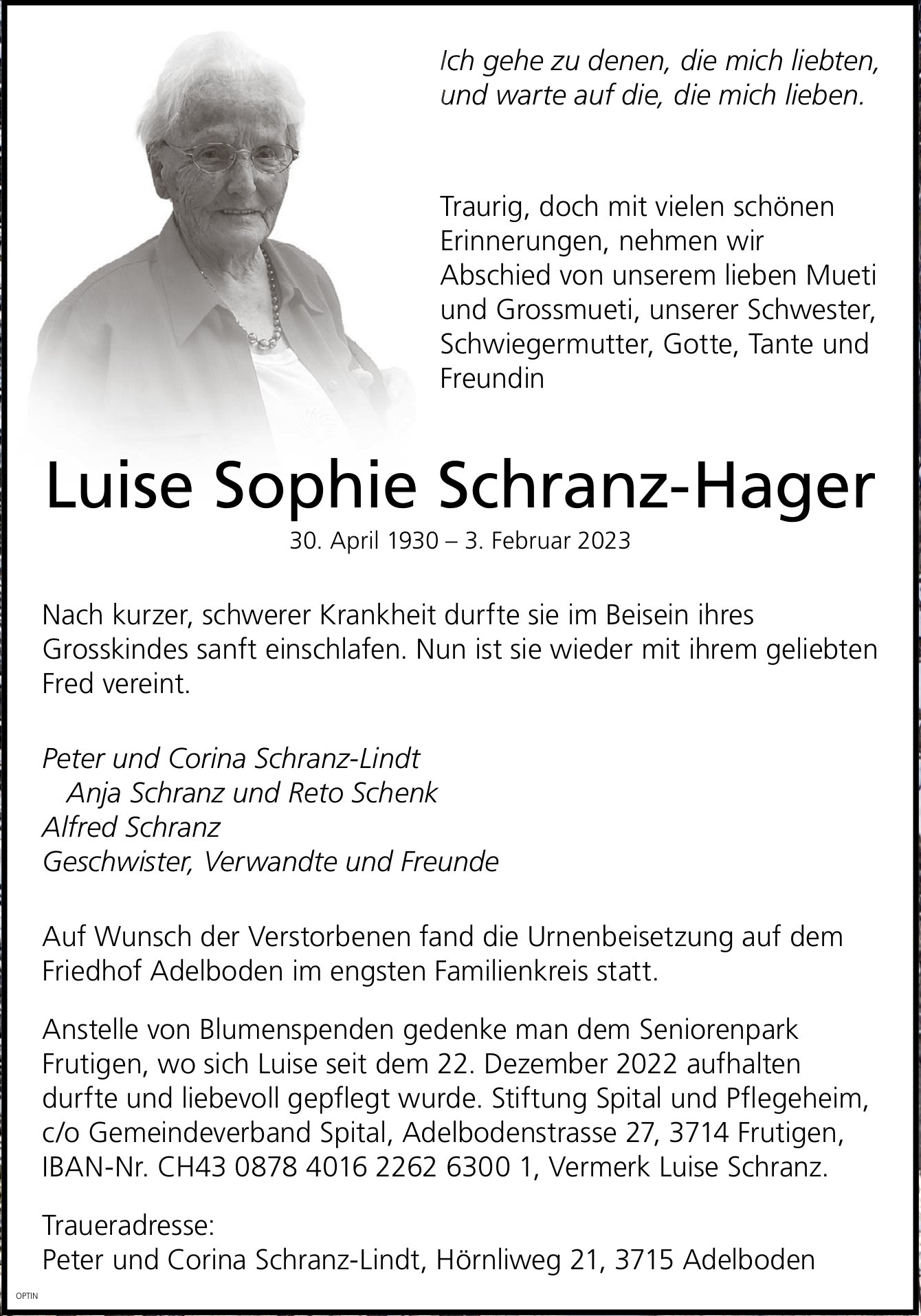 Luise Sophie Schranz-Hager, Dezember 2022 / TA