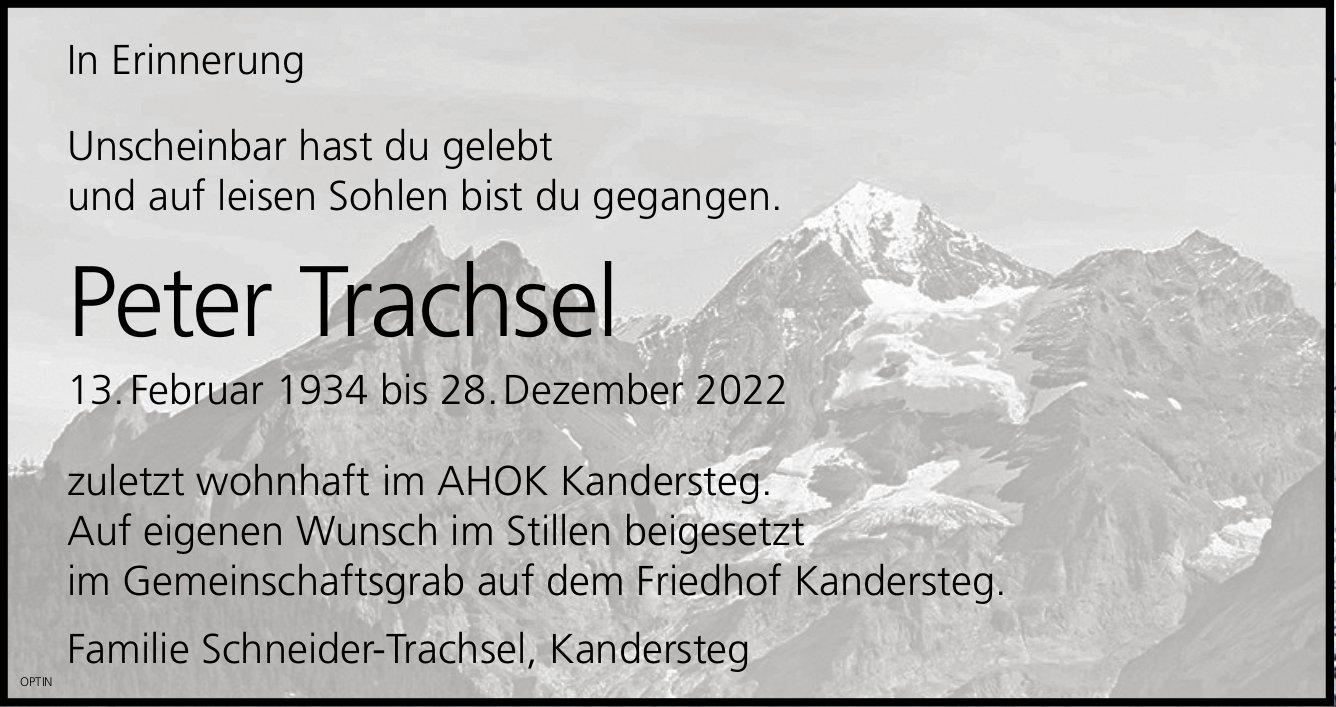 Peter Trachsel, Dezember 2022 / TA