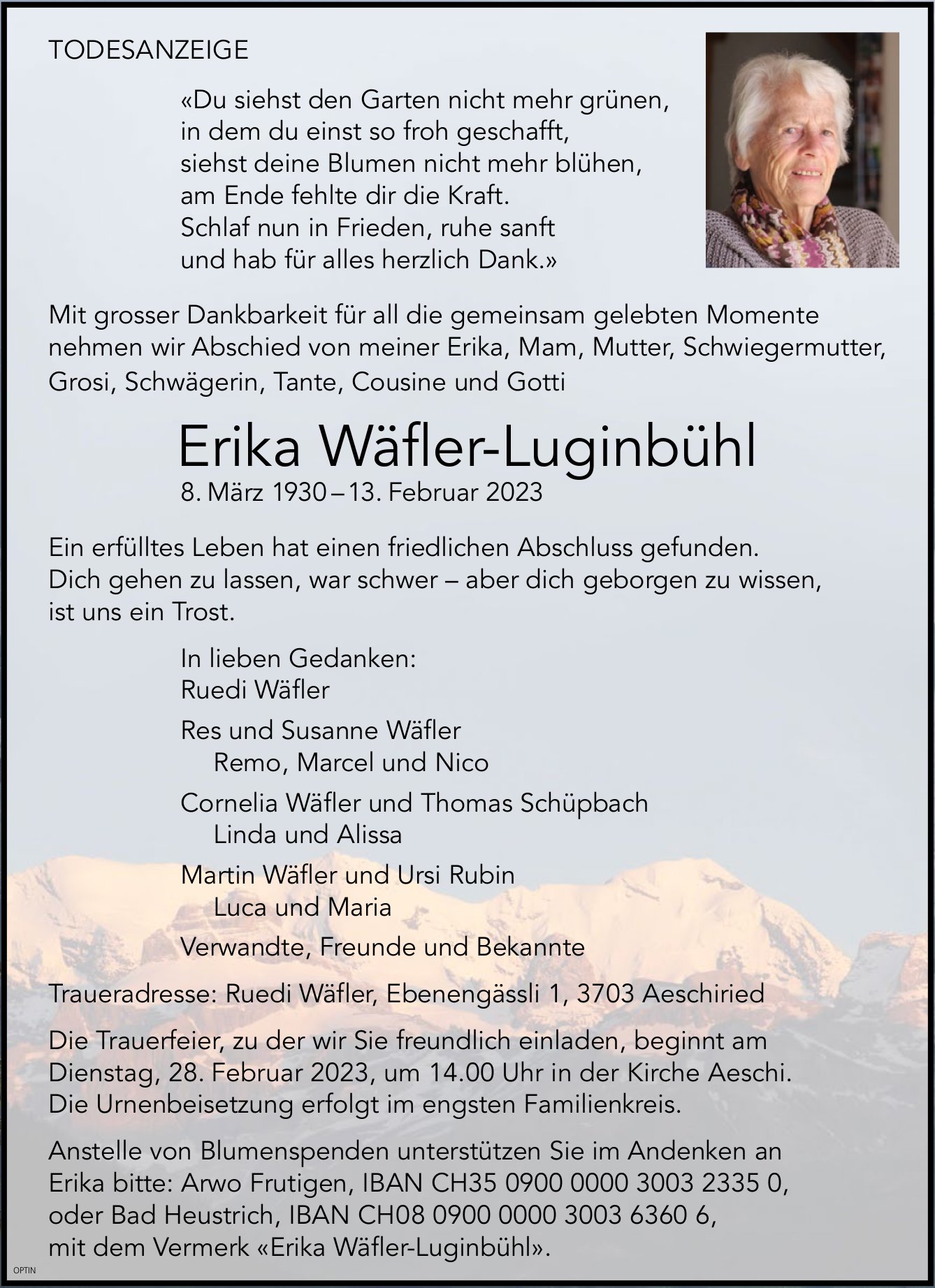 Erika Wäfler-Luginbühl, Februar 2023 / TA