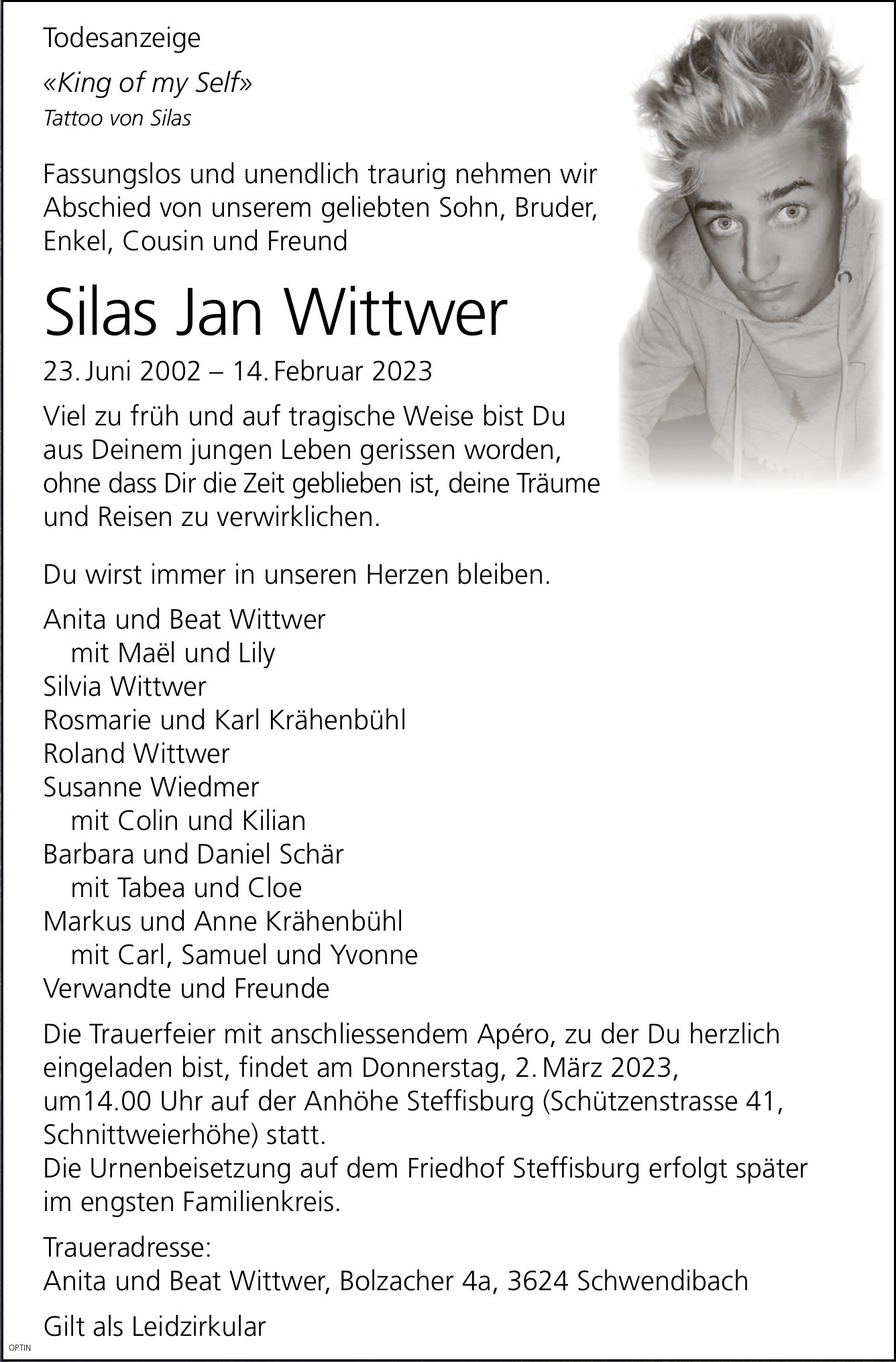 Silas Jan Wittwer, Februar 2023 / TA