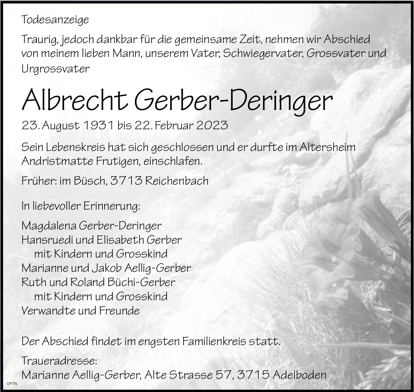 Albrecht Gerber-Deringer, Februar 2023 / TA