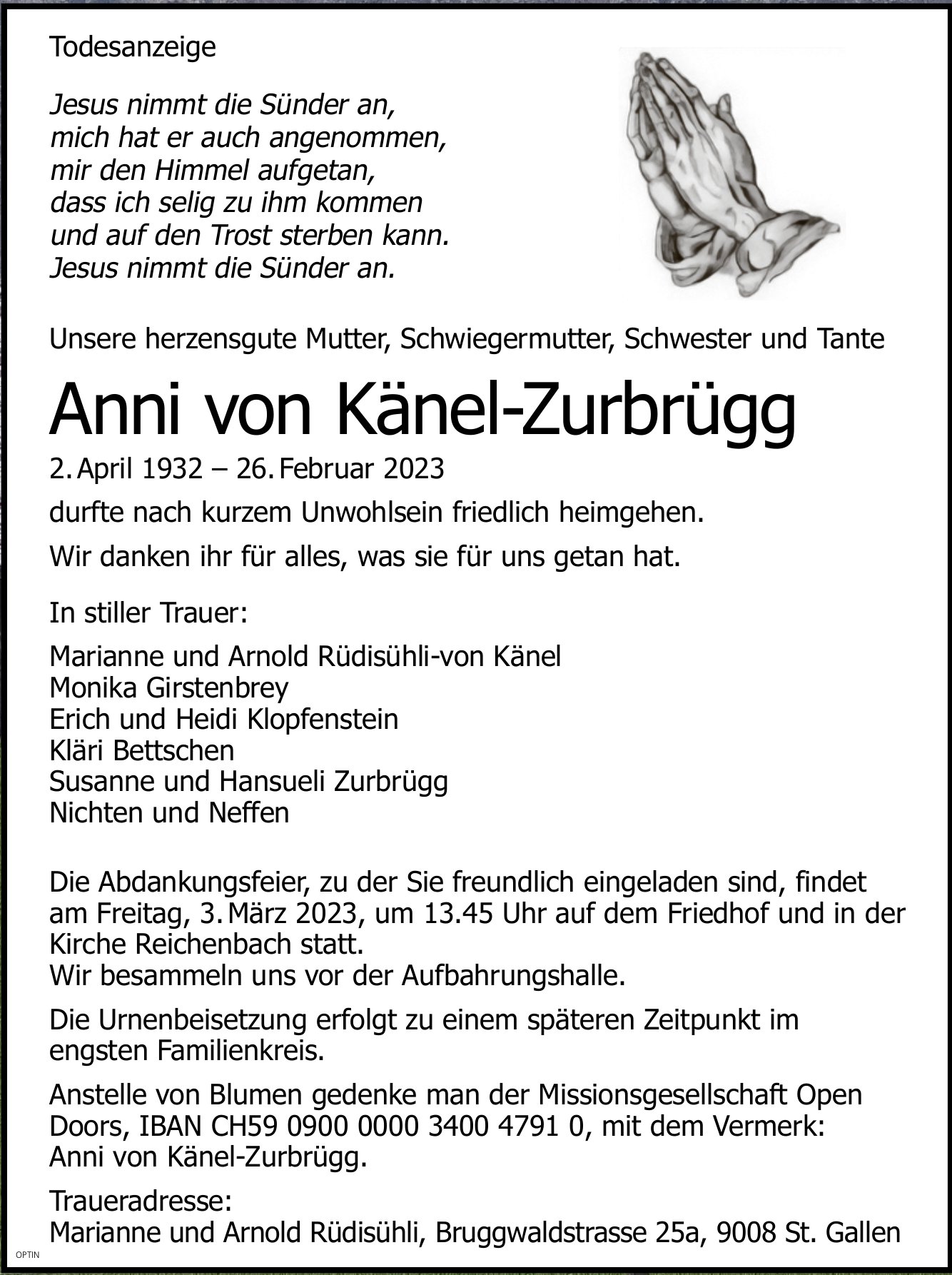 Anni von Känel-Zurbrügg, Februar 2023 / TA