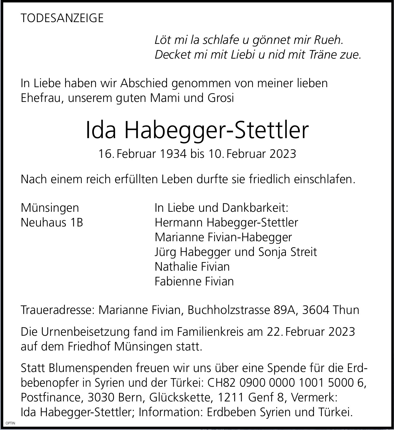 Ida Habegger-Stettler, Februar 2023 / TA