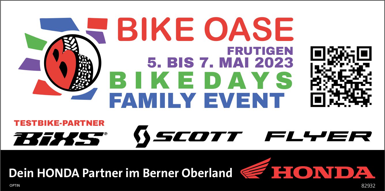 Bike Days Family Event, 5. bis 7. Mai, Bike Oase, Frutigen