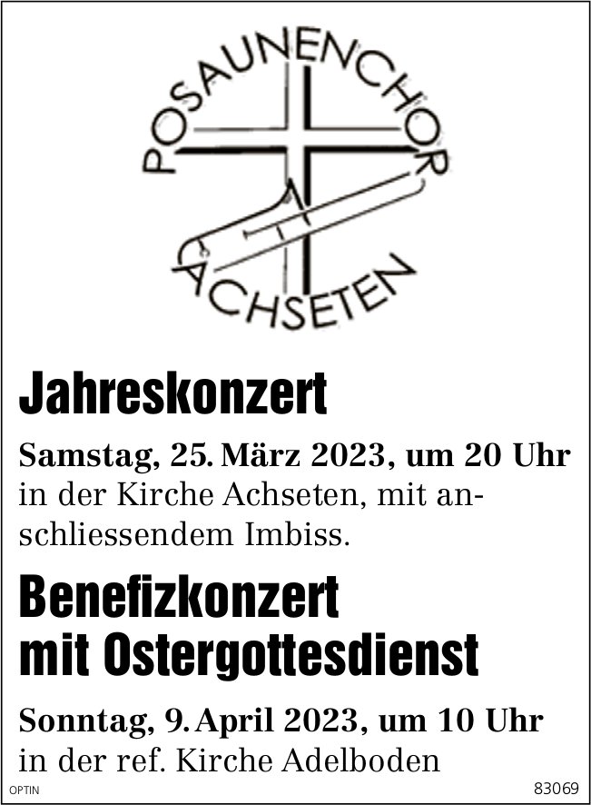 Jahreskonzert Posaunenchor, 25. März, Kirche, Achseten