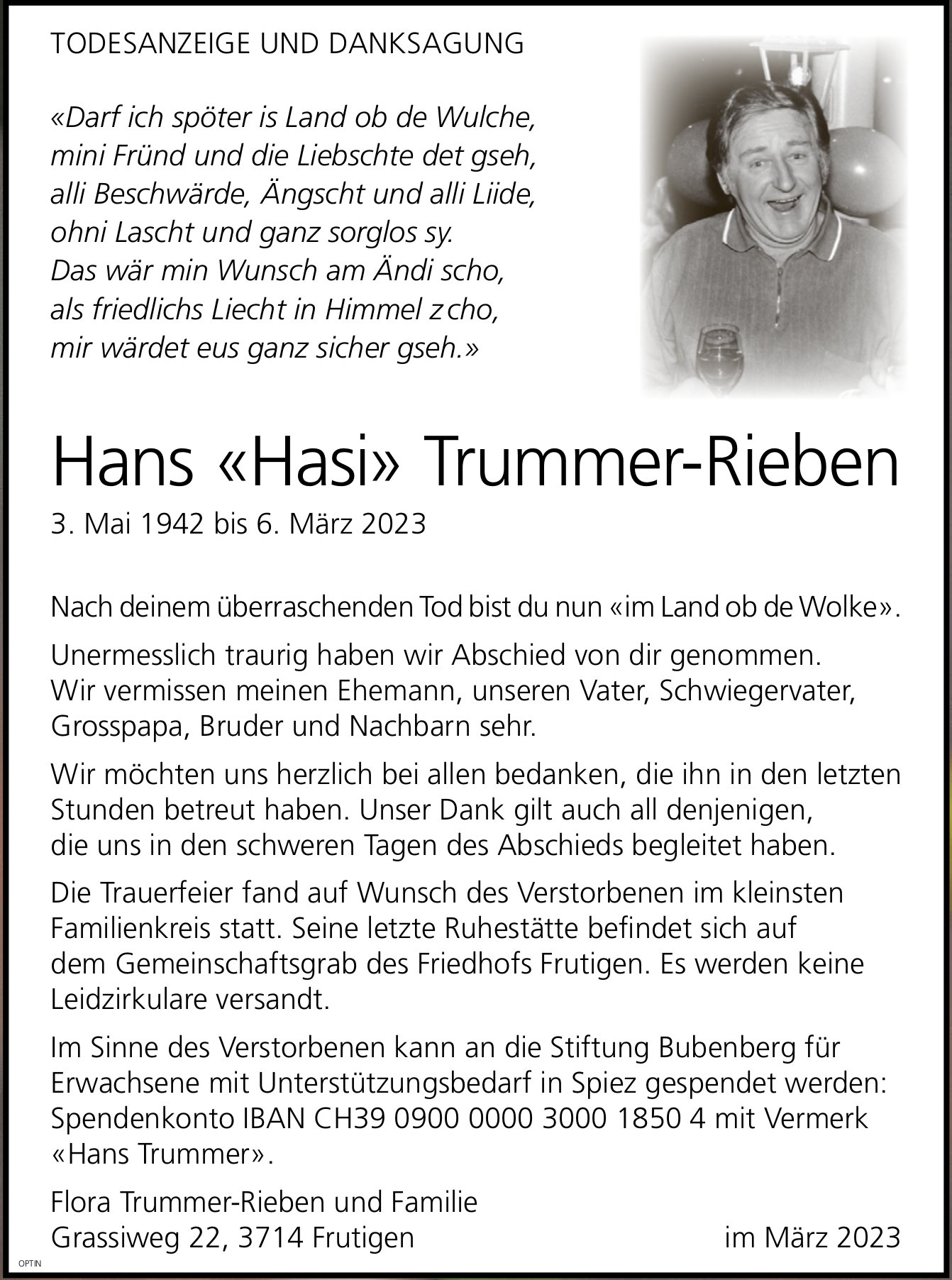 Hans «Hasi» Trummer-Rieben, März 2023 / TA