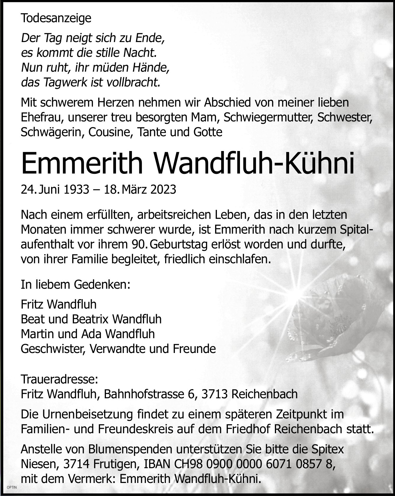 Emmerith Wandfluh-Kühni, März 2023 / TA