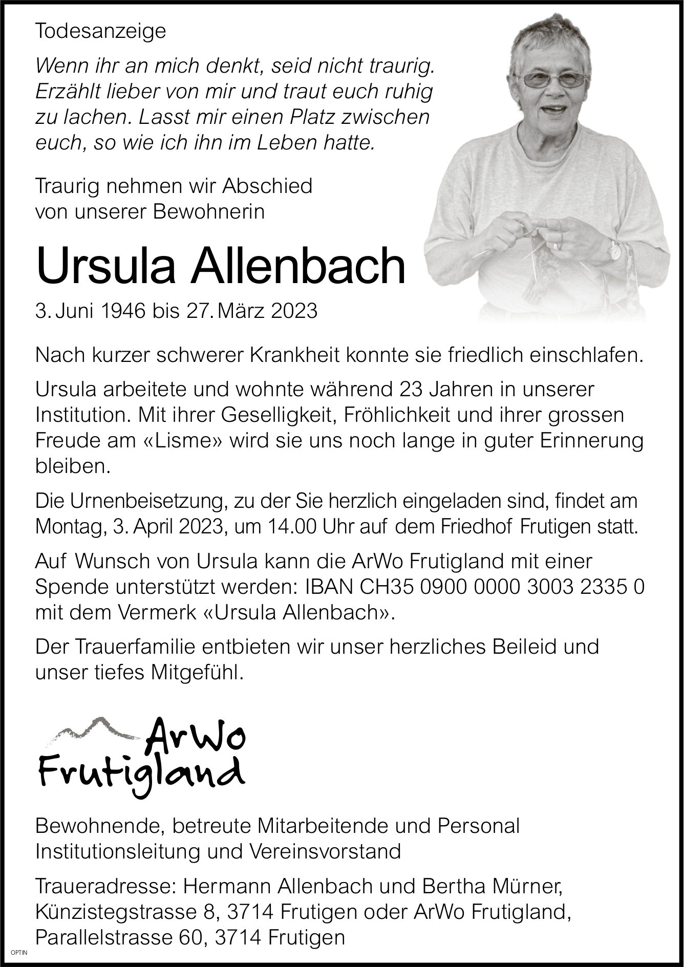 Ursula Allenbach, März 2023 / TA