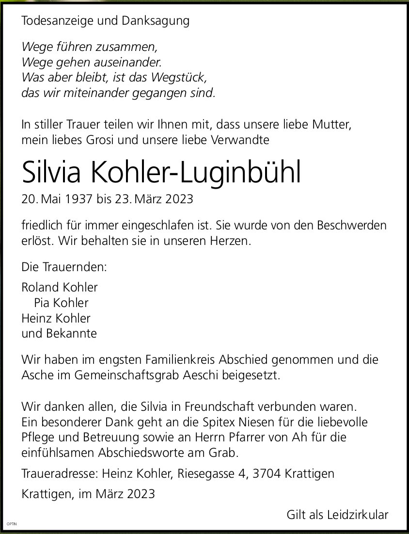 Silvia Kohler-Luginbühl, März 2023 / TA