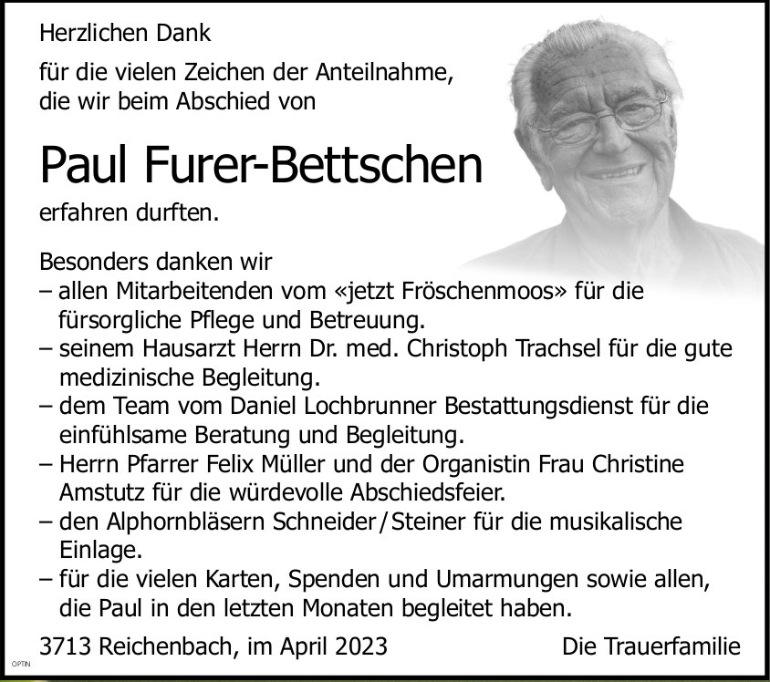 Paul Furer-Bettschen, im April 2023 / DS