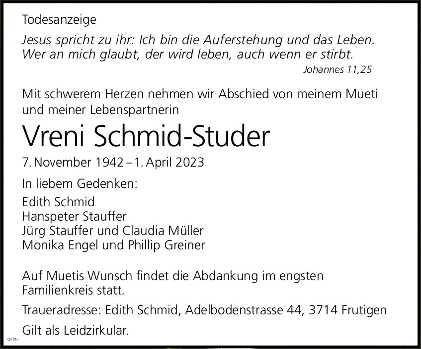 Vreni Schmid-Studer, April 2023 / TA
