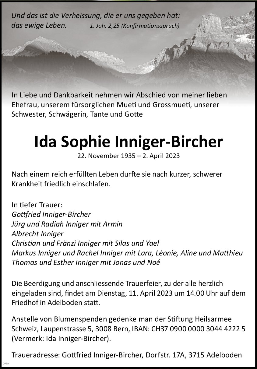 Ida Sophie Inniger-Bircher, April 2023 / TA