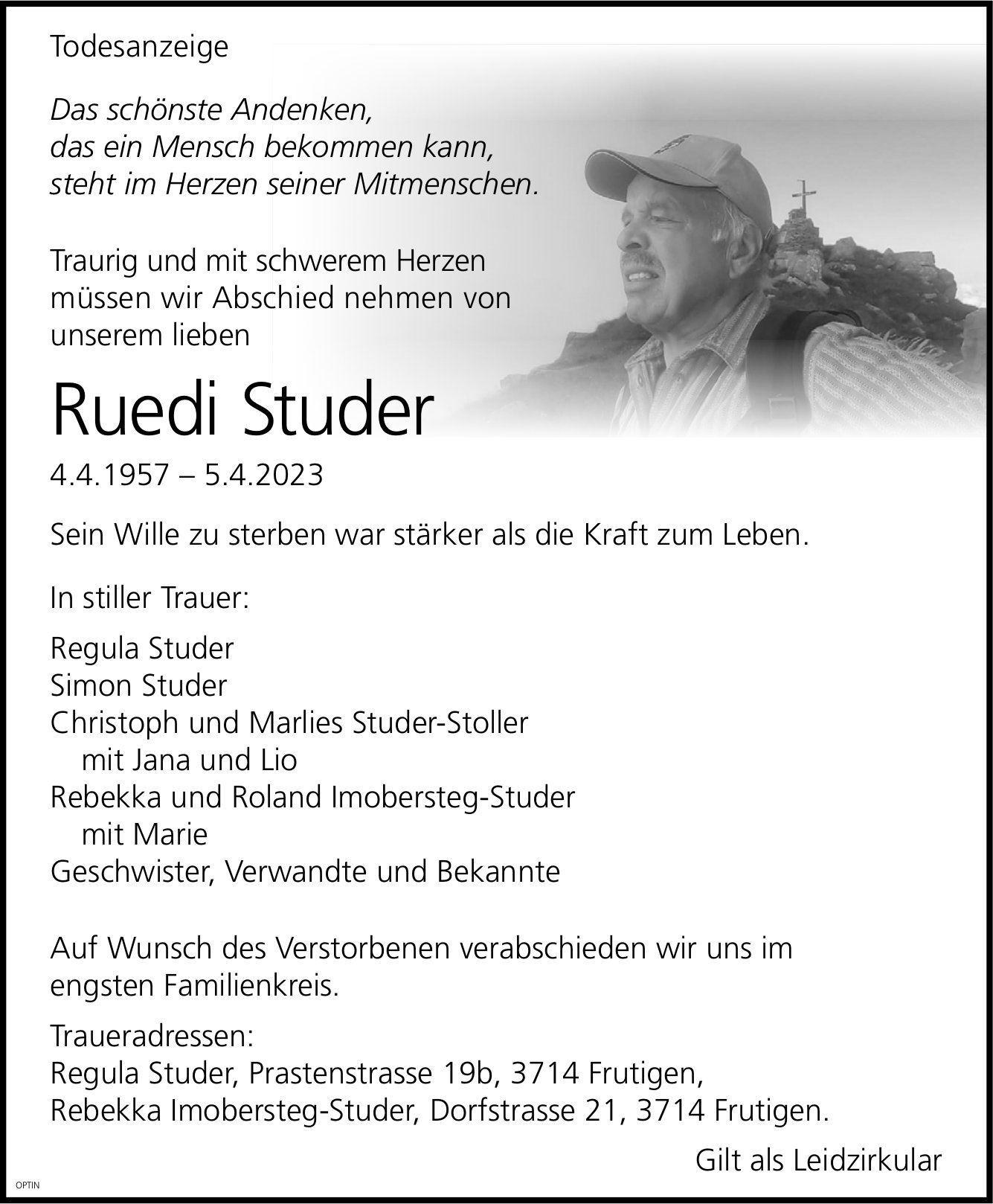 Ruedi Studer, April 2023 / TA