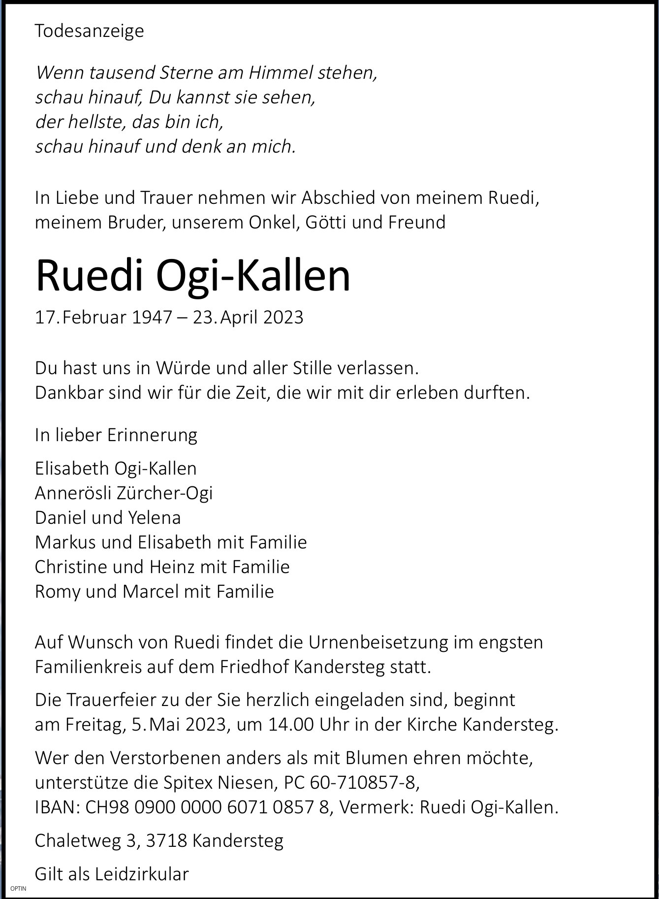 Ruedi Ogi-Kallen, April 2023 / TA