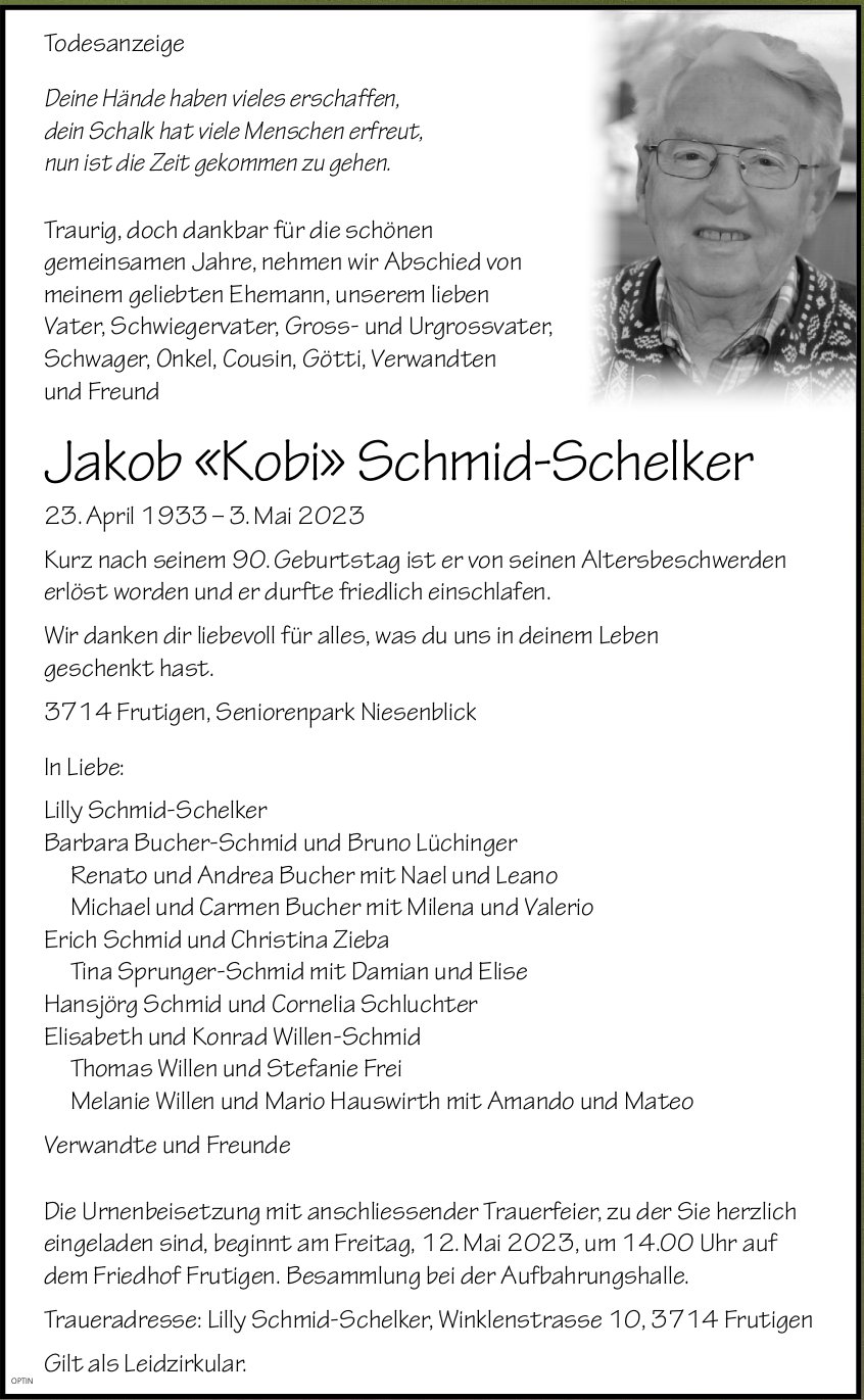 Jakob «Kobi» Schmid-Schelker, Mai 2023 / TA