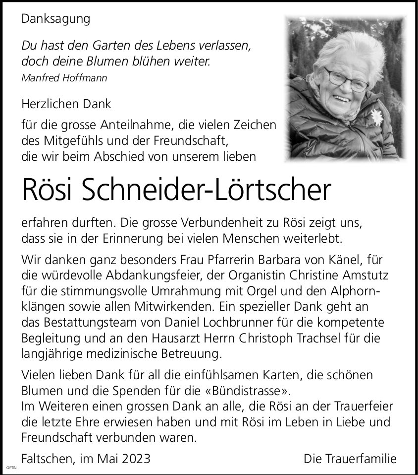 Rösi Schneider-Lörtscher, im Mai 2023 / DS