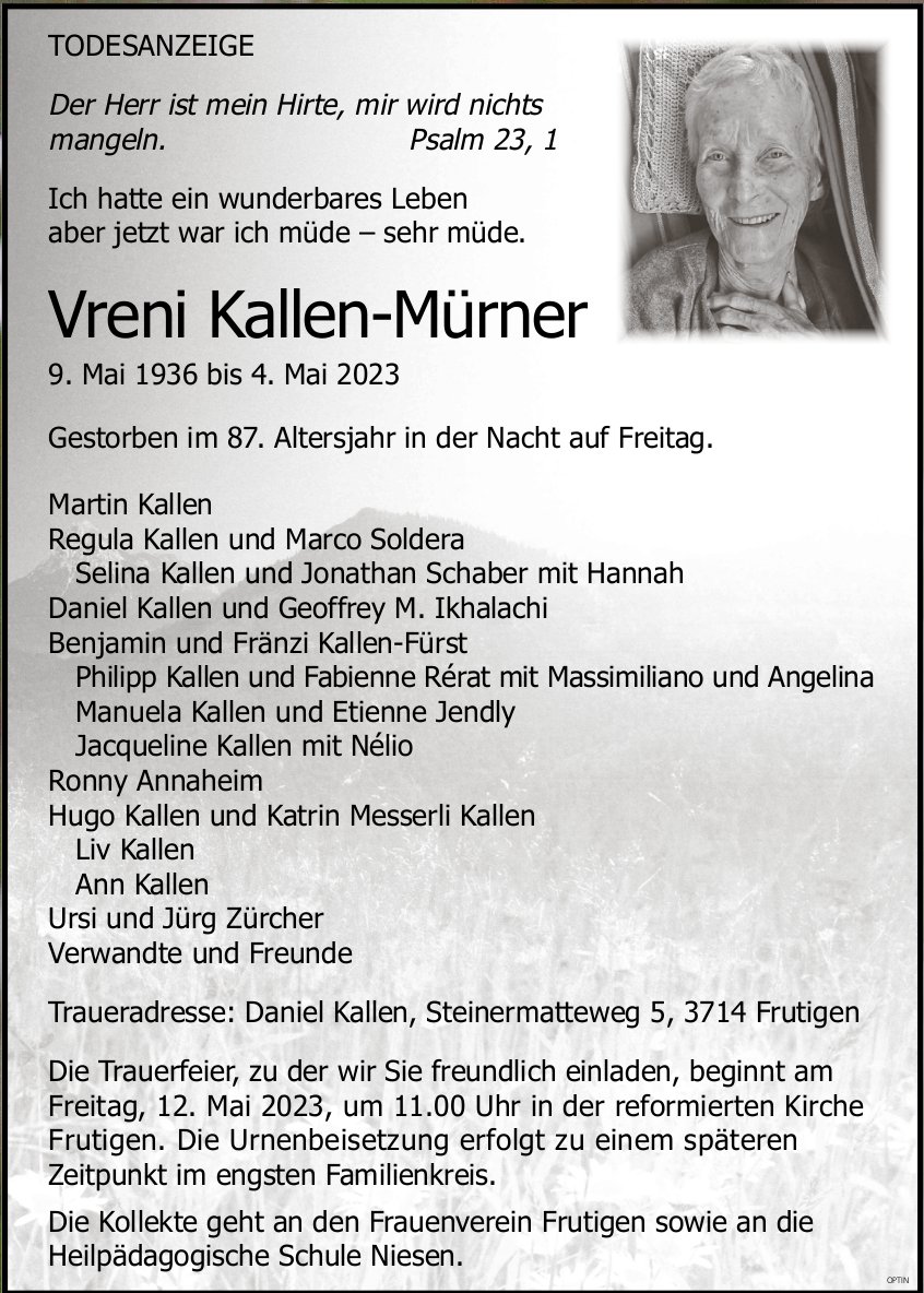 Vreni Kallen-Mürner, Mai 2023 / TA