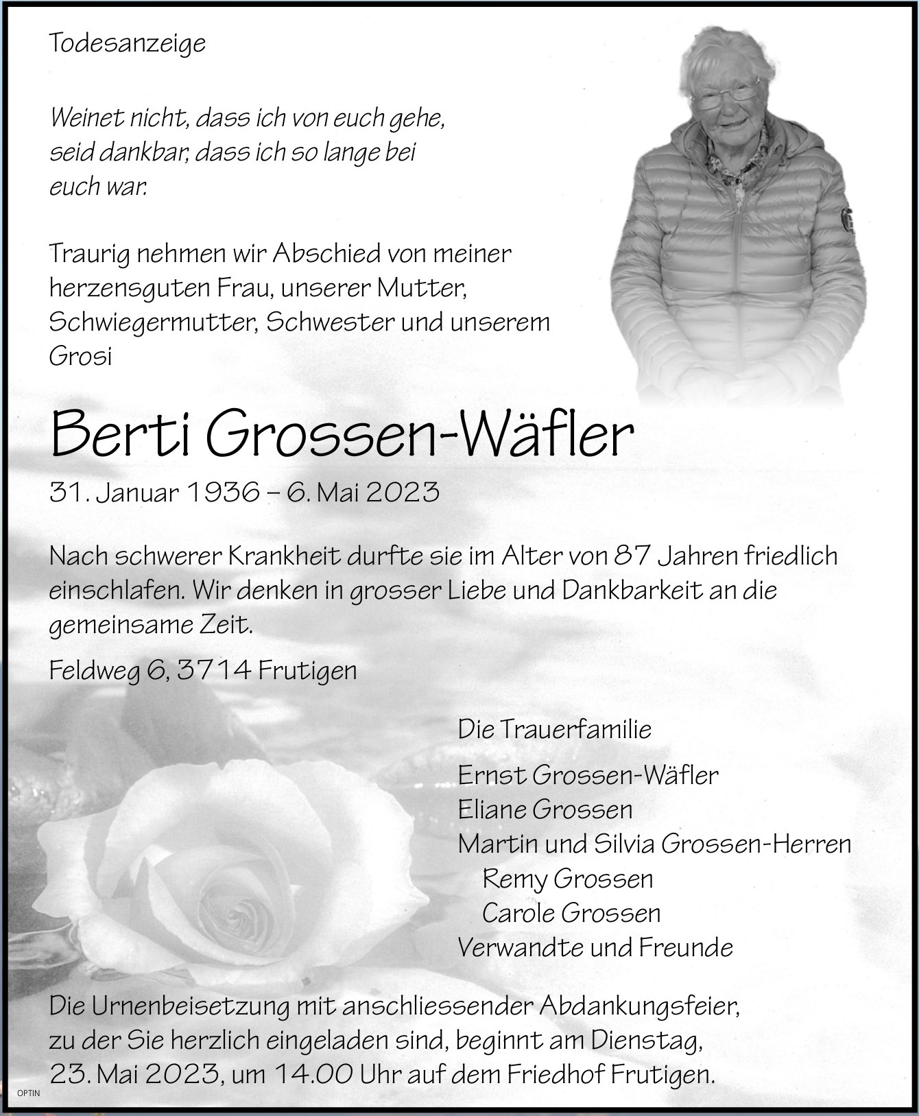 Berti Grossen-Wäfler, Mai 2023 / TA