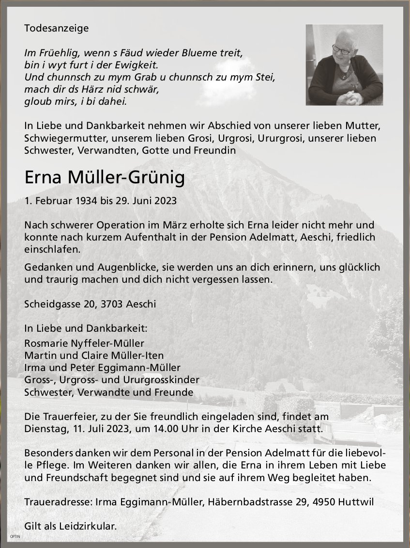 Erna Müller-Grünig, Juni 2023 / TA