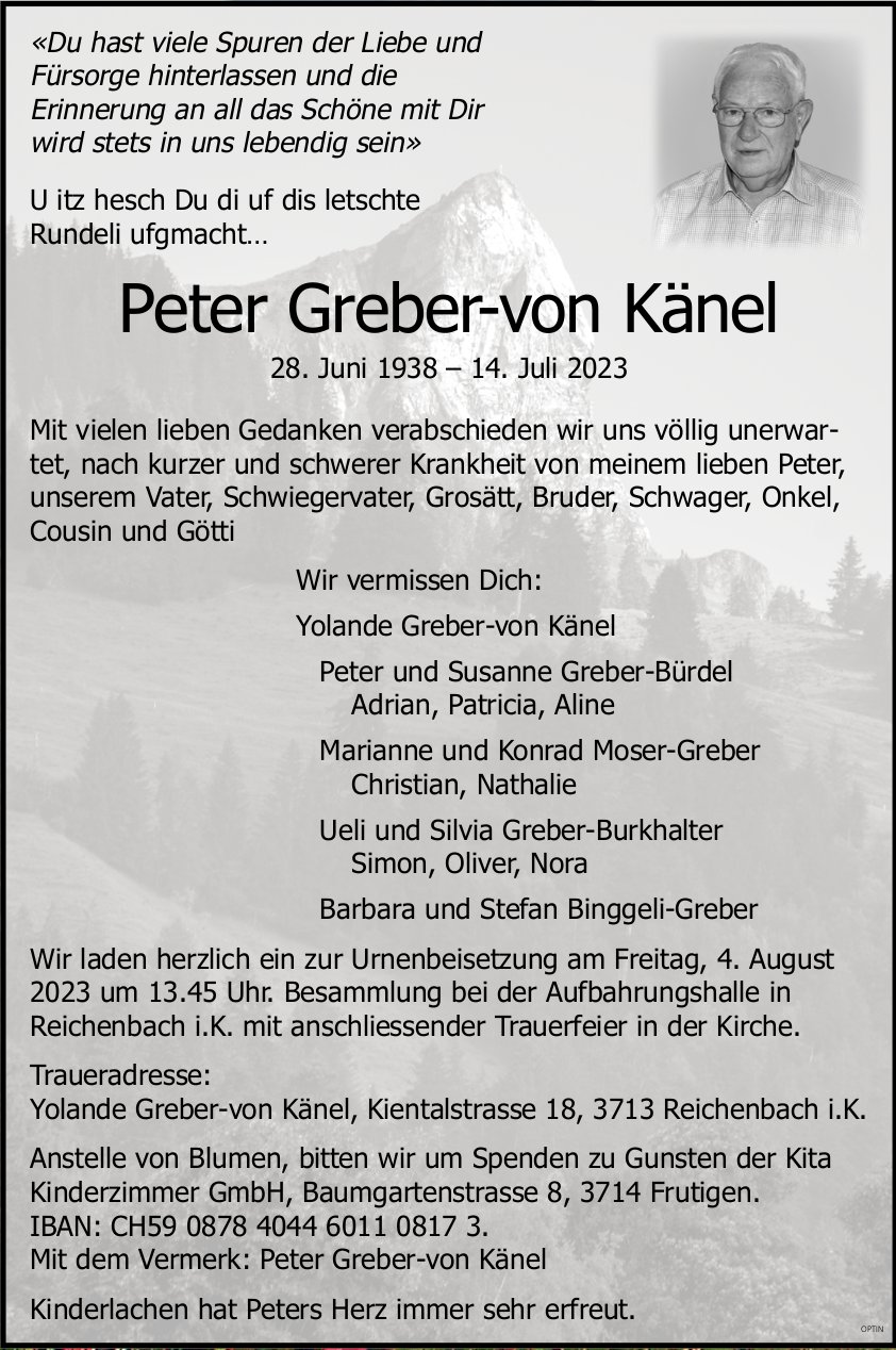 Peter Greber-von Känel, Juli 2023 / TA