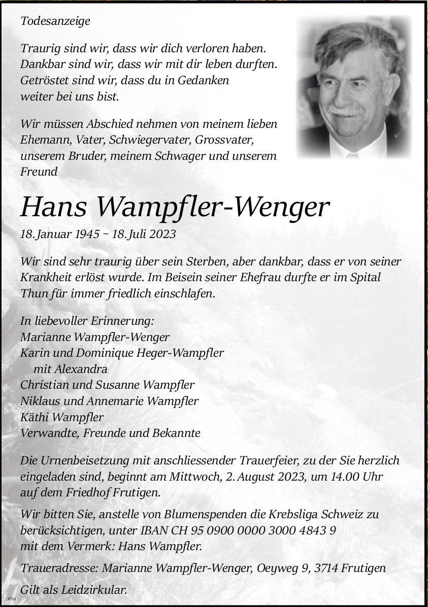 Hans Wampfler-Wenger, Juli 2023 / TA