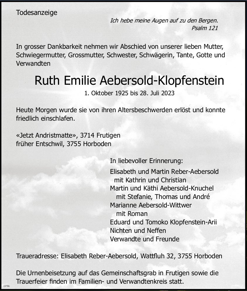 Ruth Emilie Aebersold-Klopfenstein, Juli 2023 / TA