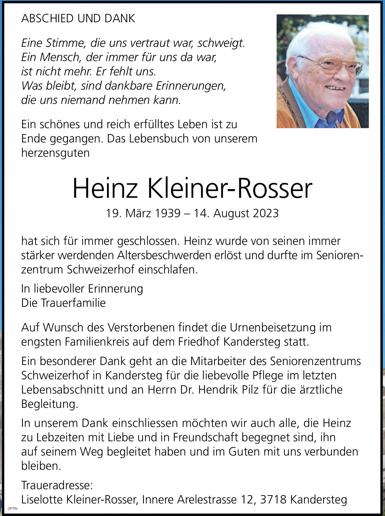 Heinz Kleiner-Rosser, August 2023 / TA + DS