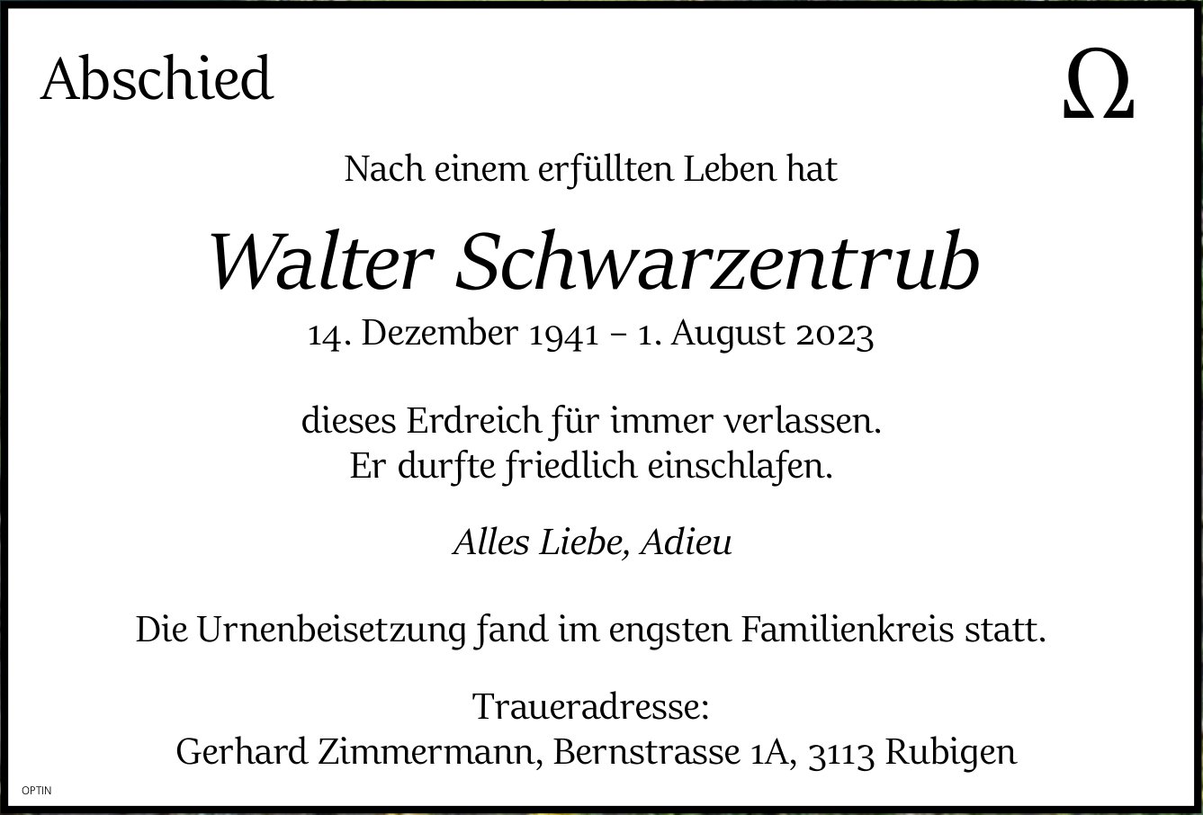 Walter Schwarzentrub, August 2023 / TA