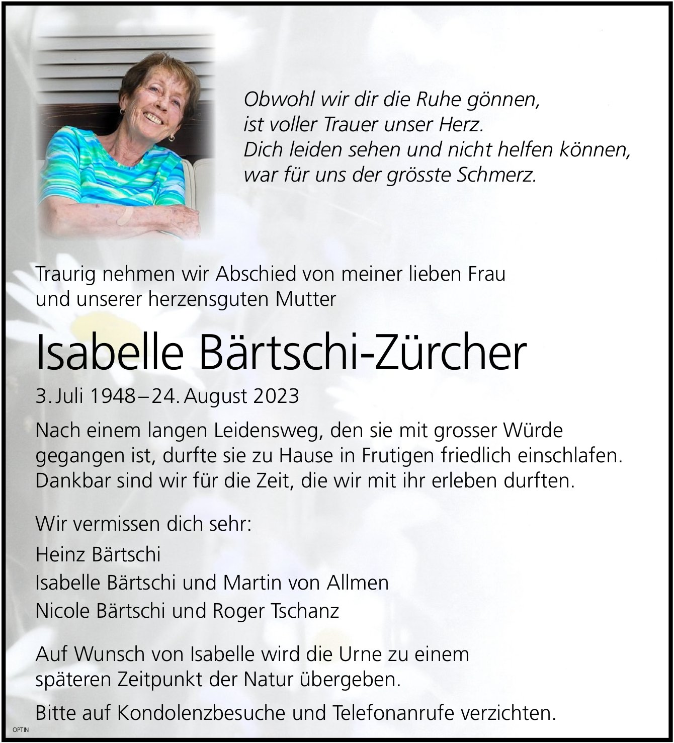 Isabelle Bärtschi-Zürcher, August 2023 / TA
