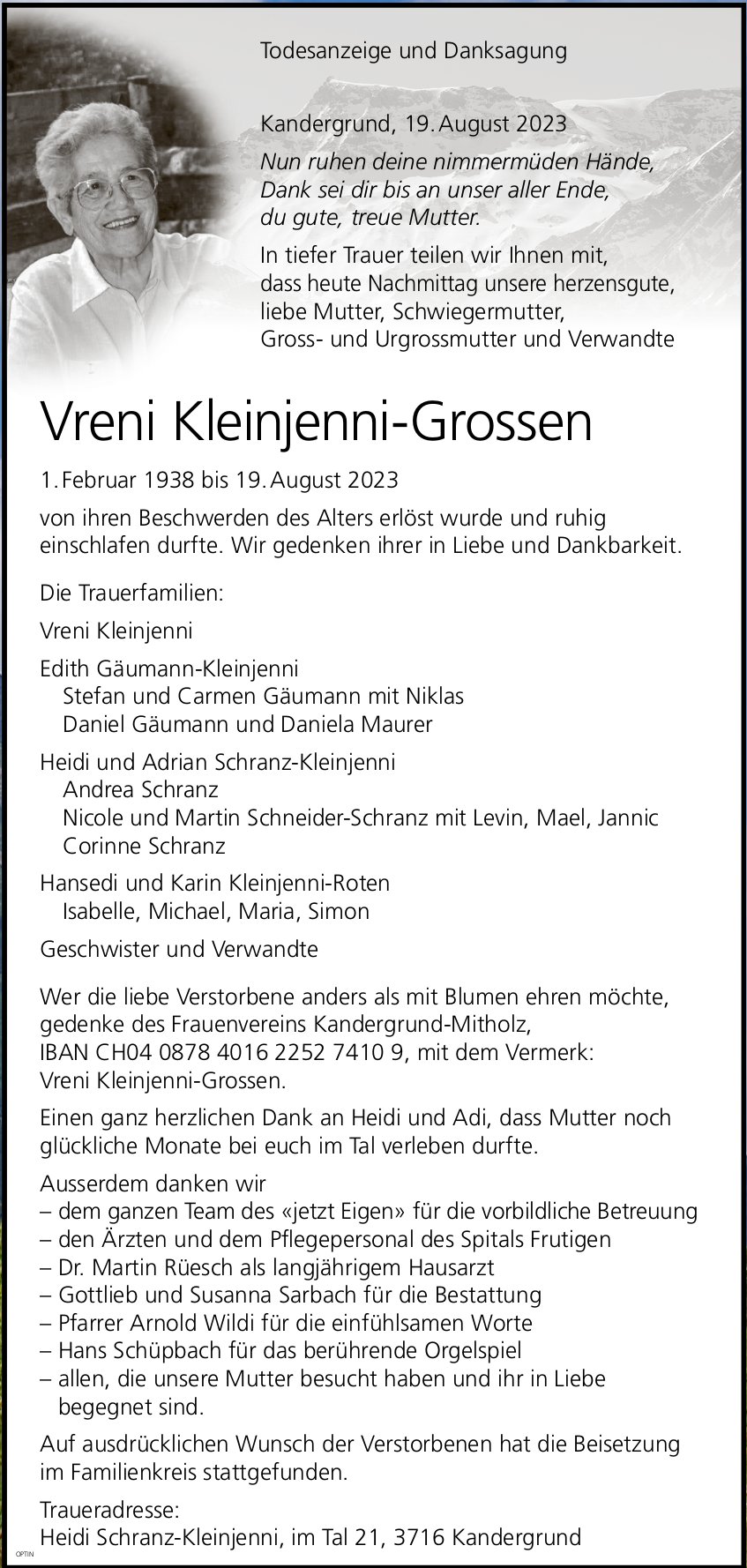 Vreni Kleinjenni-Grossen, August 2023 / TA