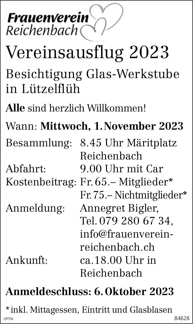 Vereinsausflug Frauenverein, 1. November, Märitplatz, Reichenbach