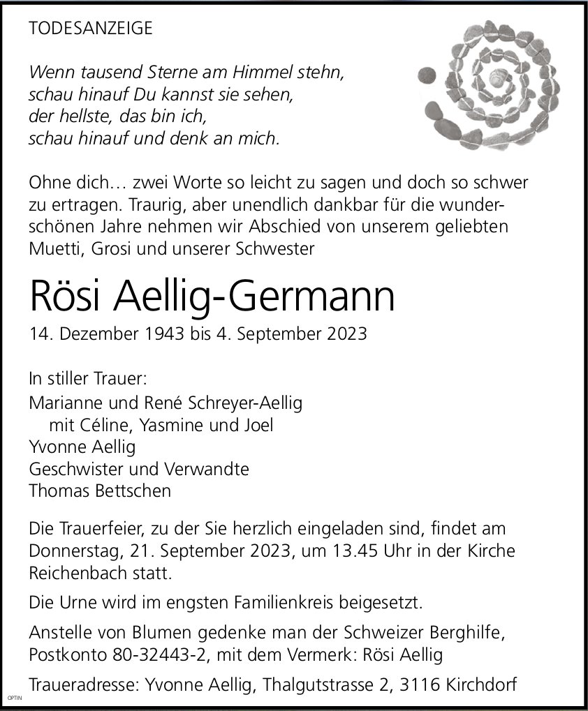 Rösi Aellig-Germann, September 2023 / TA