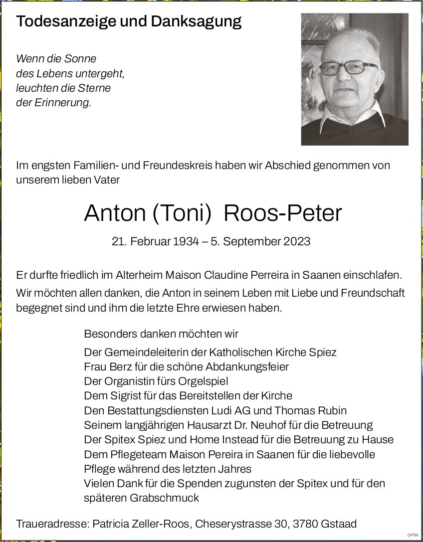 Anton (Toni) Roos-Peter, September 2023 / TA