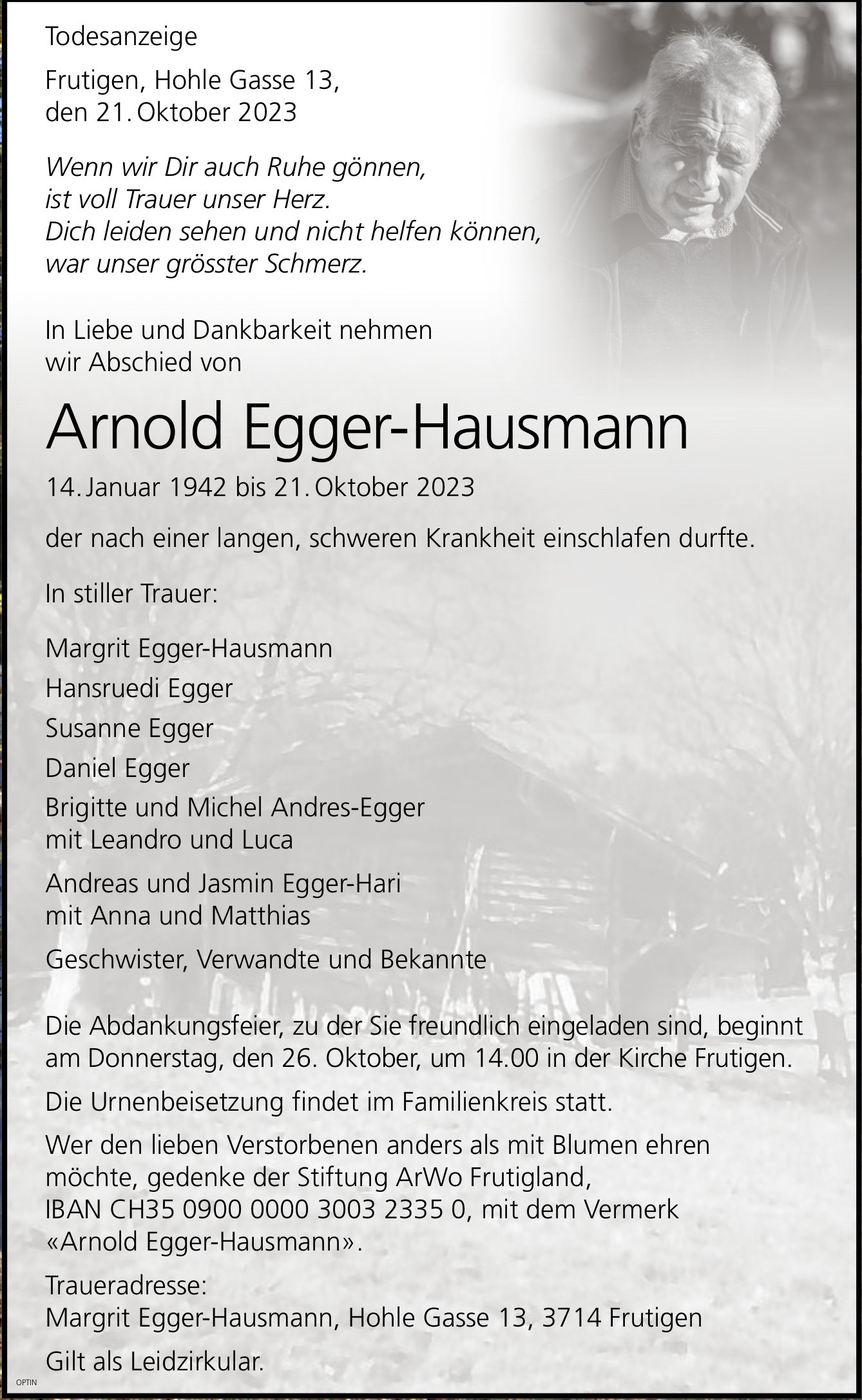 Arnold Egger-Hausmann, Oktober 2023 / TA