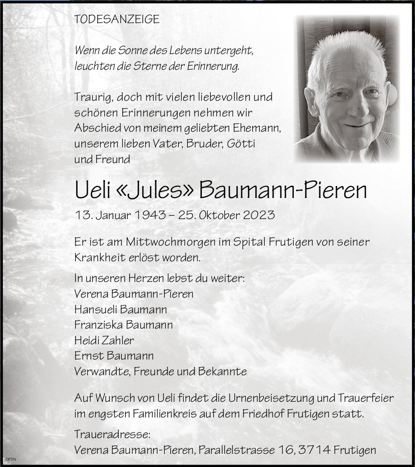 Ueli «Jules» Baumann-Pieren, Oktober 2023 / TA