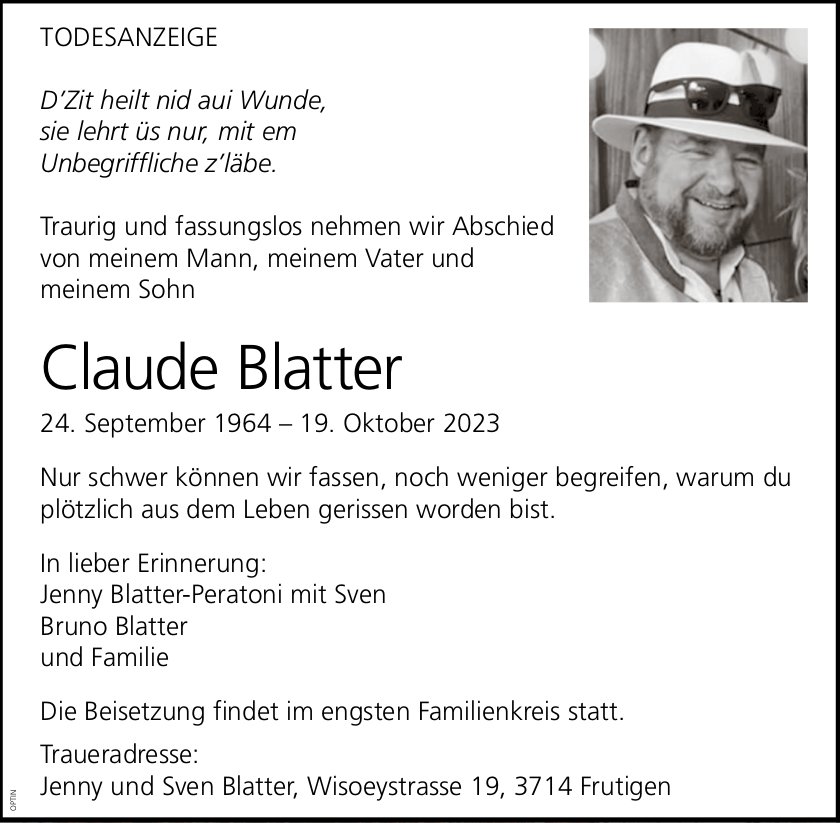 Claude Blatter, Oktober 2023 / TA