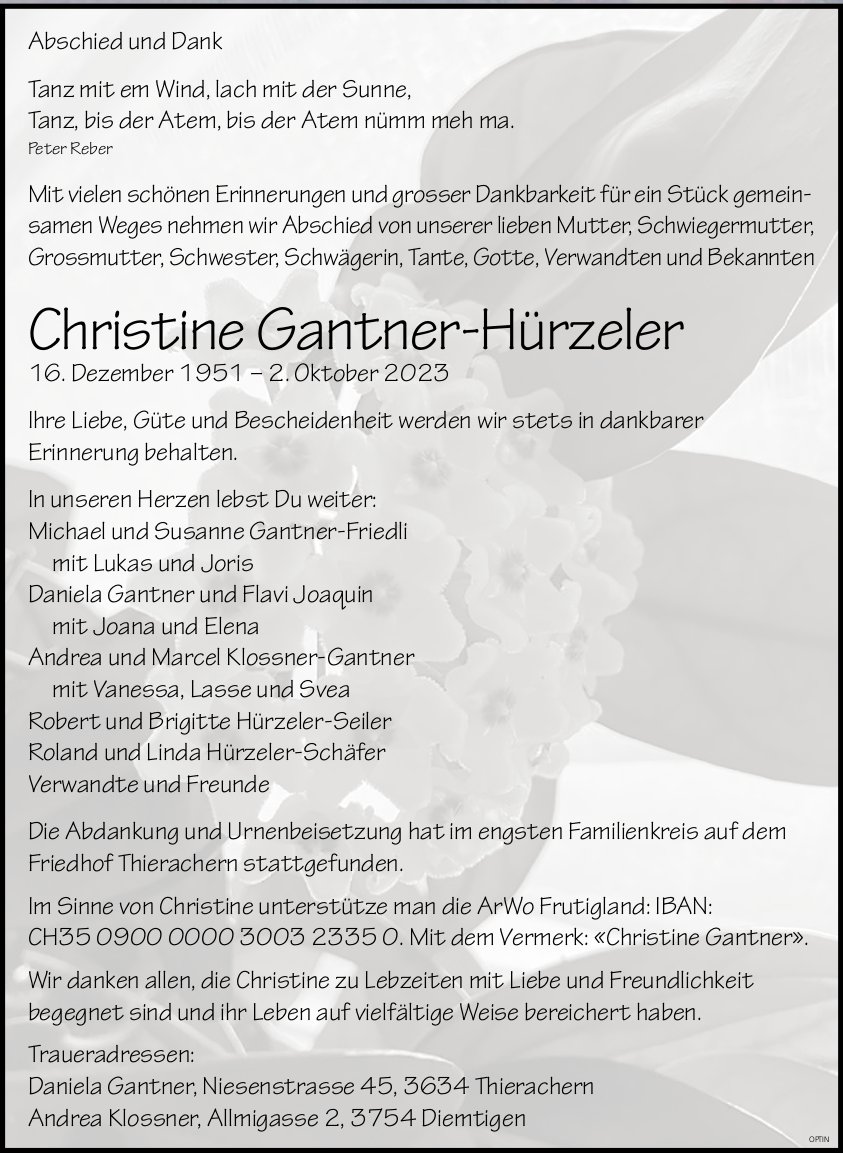 Christine Gantner-Hürzeler, Oktober 2023 / TA