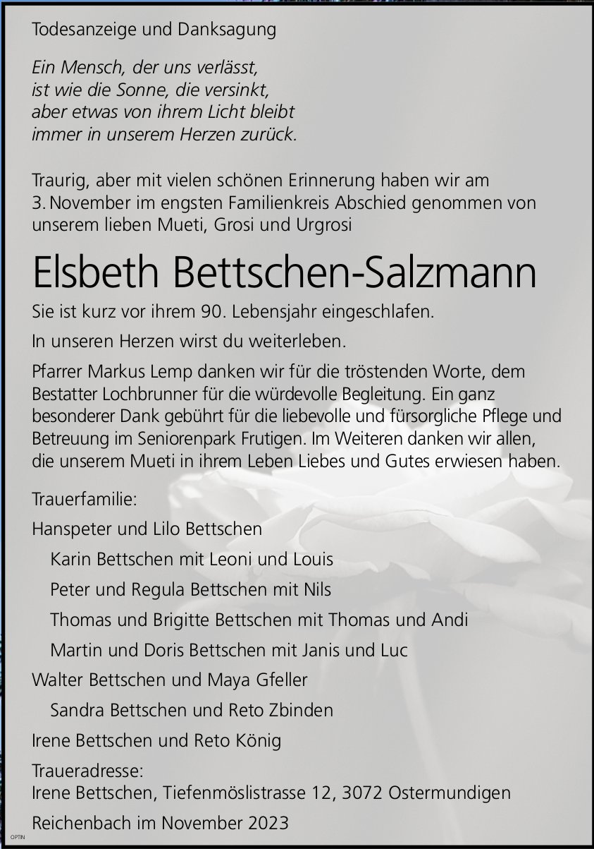 Elsbeth Bettschen-Salzmann, November 2023 / TA + DS