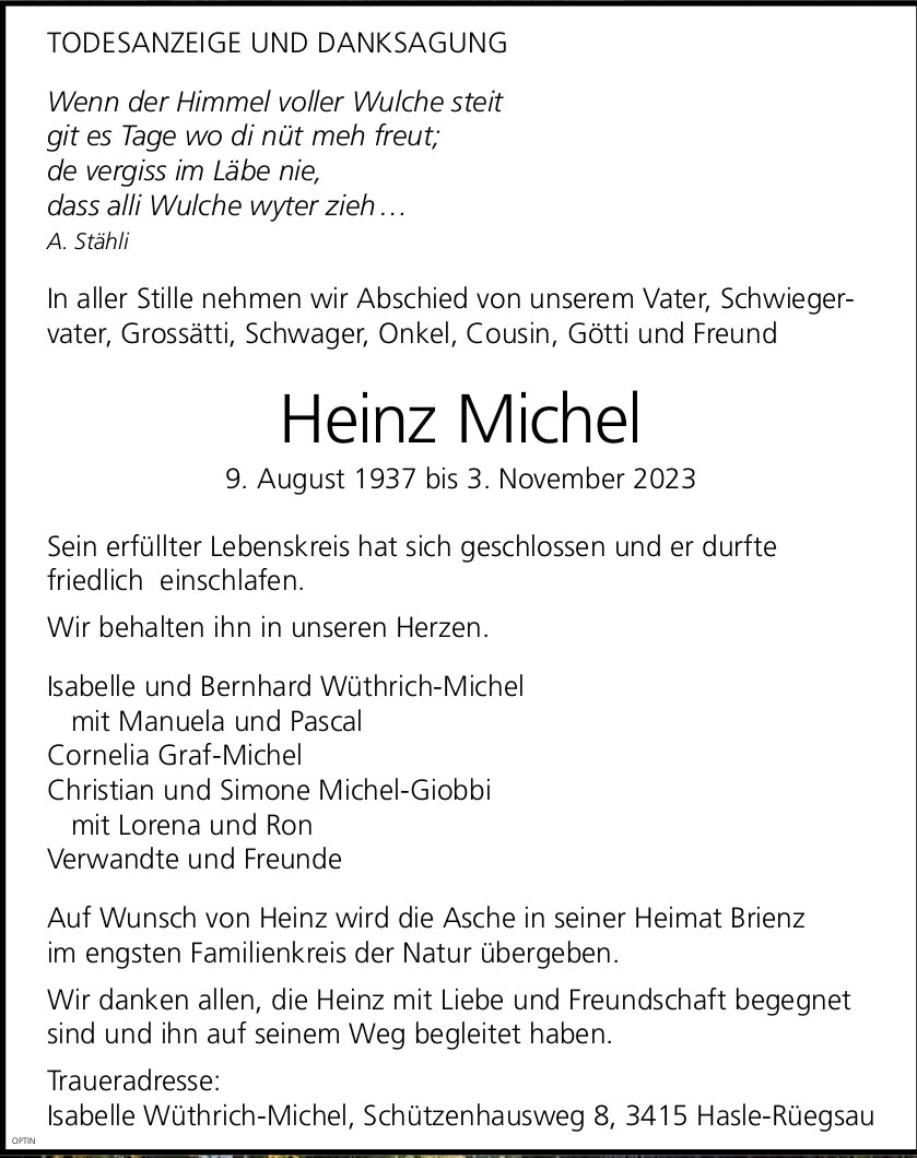 Heinz Michel, November 2023 / TA + DS