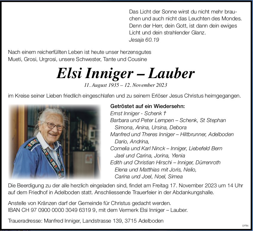 Elsi Inniger – Lauber, November 2023 / TA