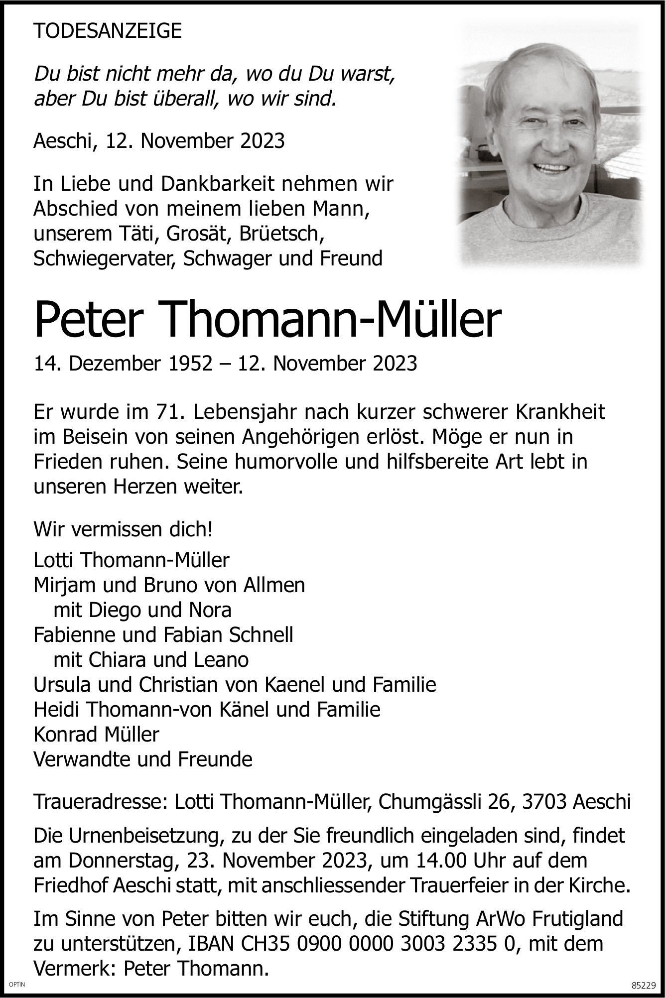 Peter Thomann-Müller, November 2023 / TA
