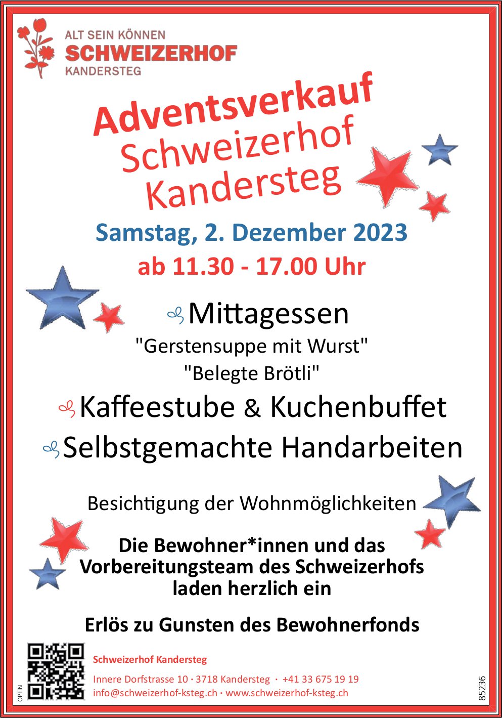 Adventsverkauf, 2. Dezember, Schweizerhof, Kandersteg