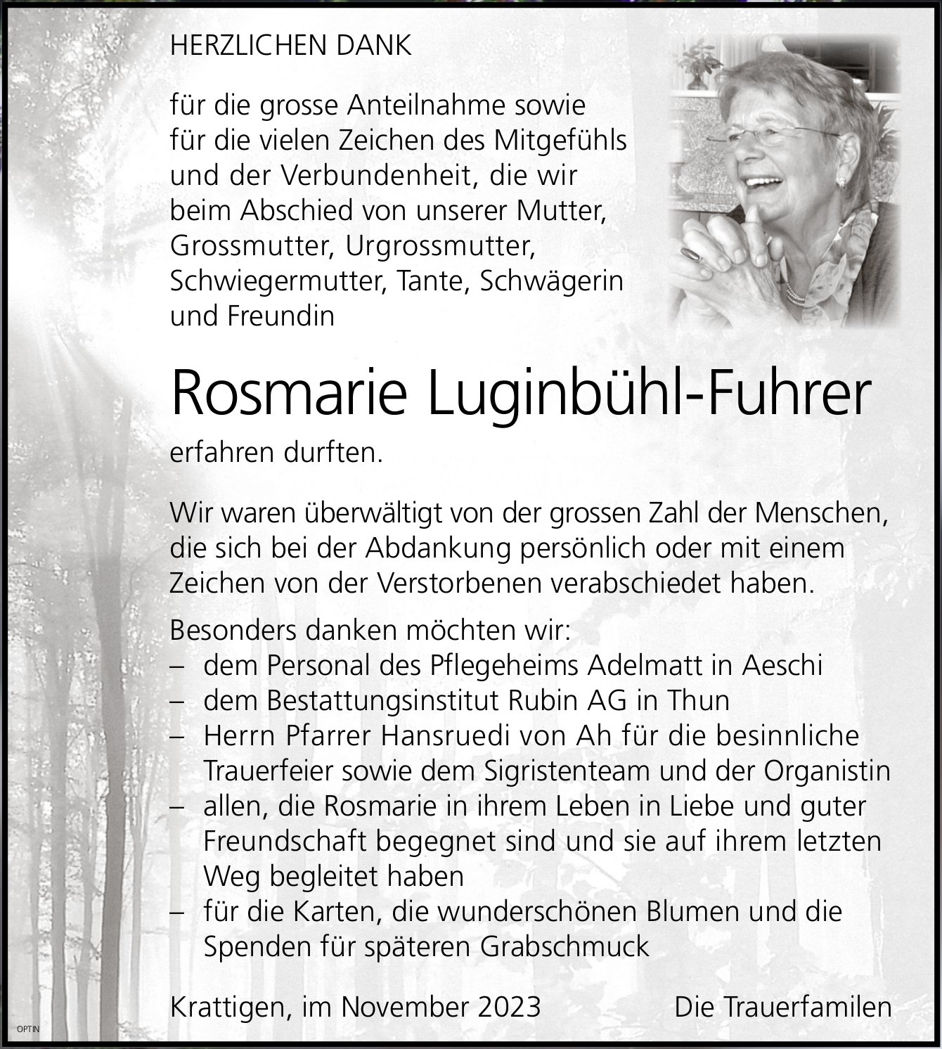 Rosmarie Luginbühl-Fuhrer, im November 2023 / DS