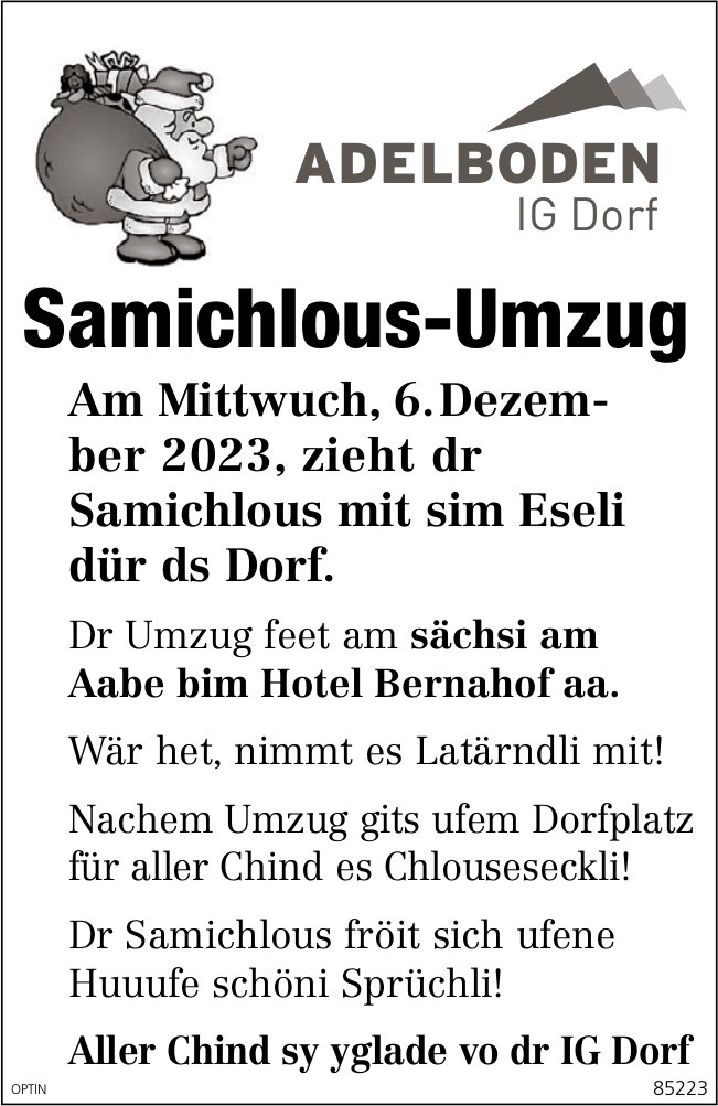 Samichlous-Umzug, 6. Dezember, bim Hotel Bernahof, Adelboden