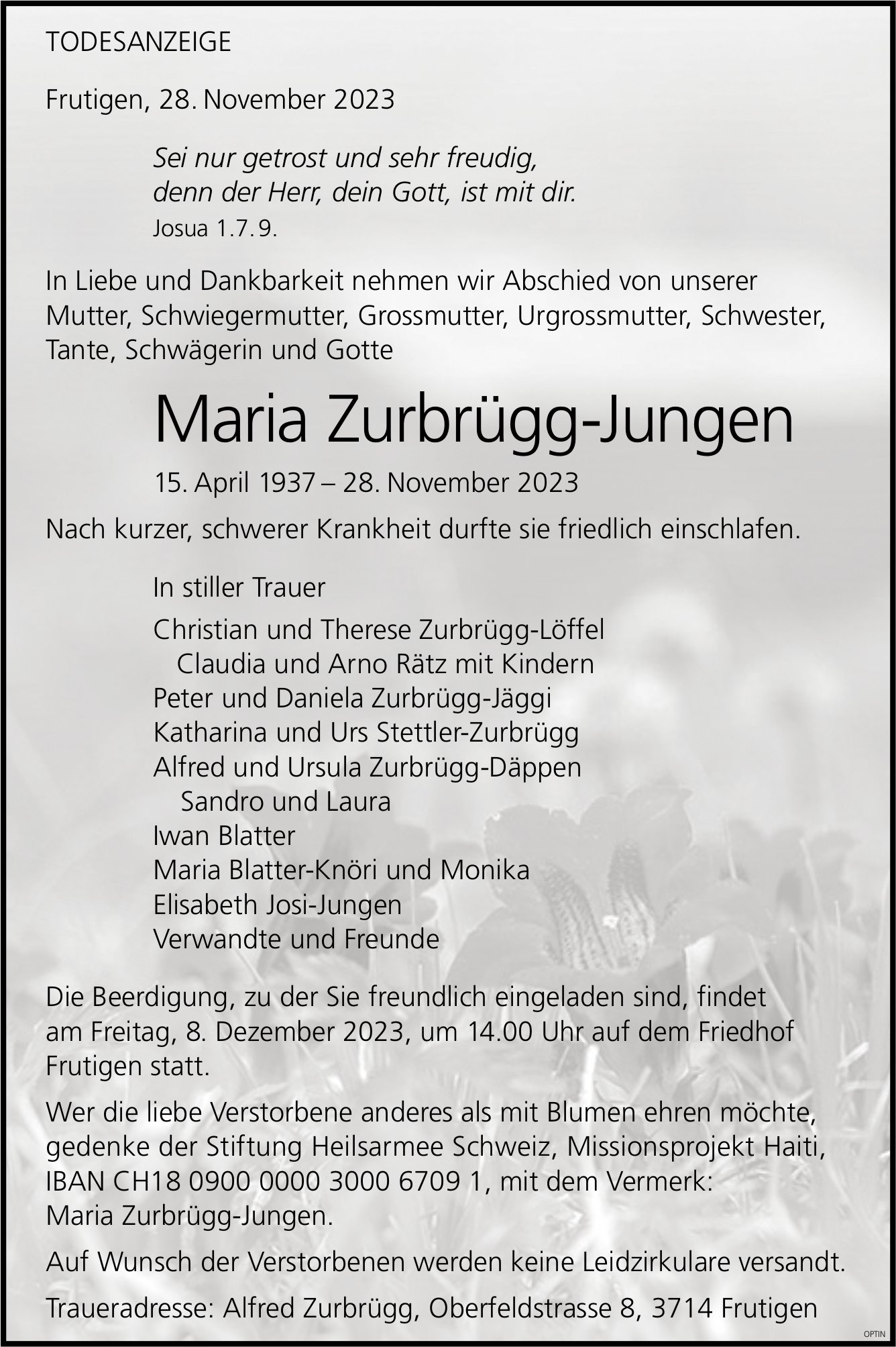Maria Zurbrügg-Jungen, November 2023 / TA