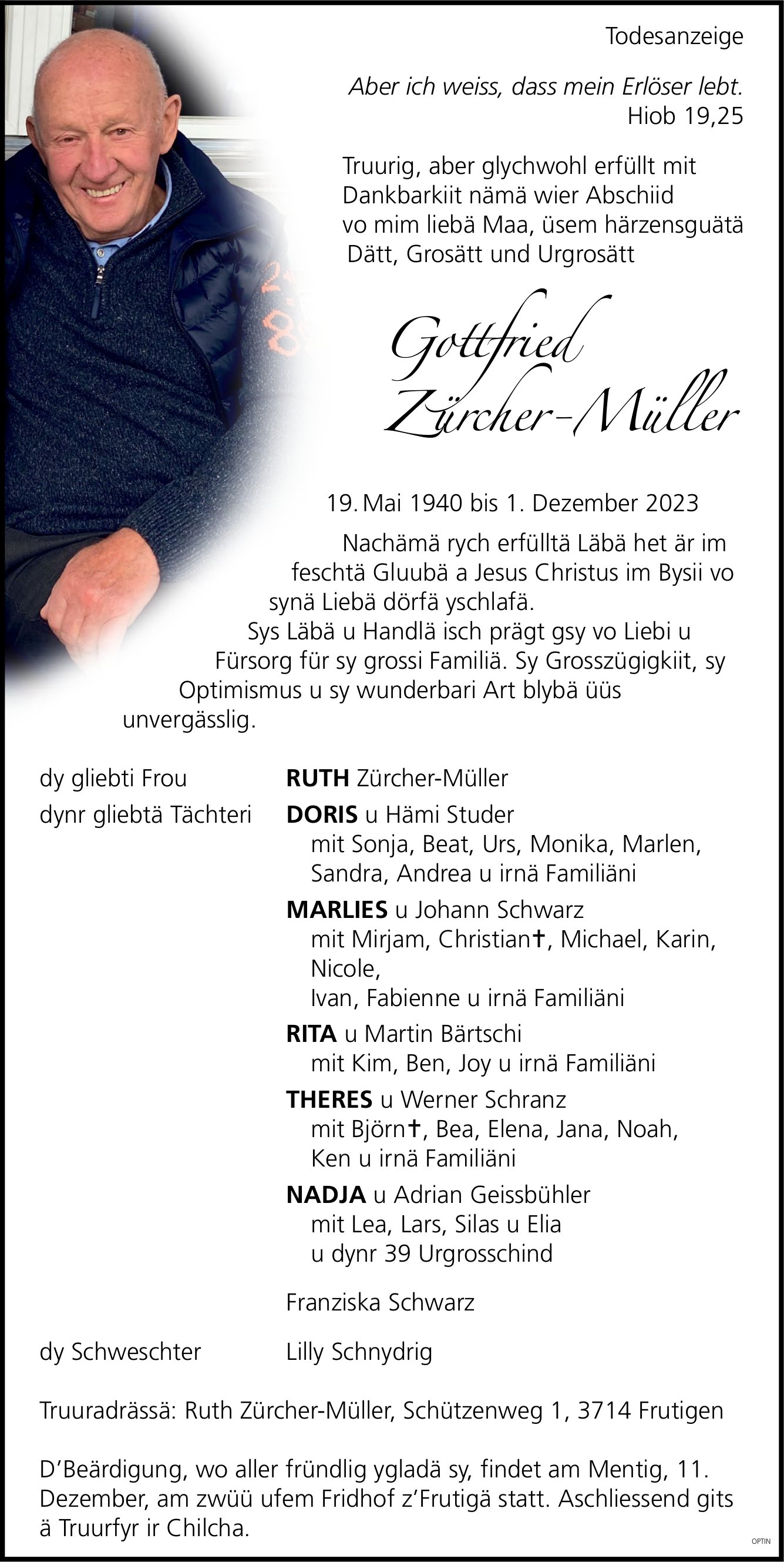 Zürcher-Müller Gottfried, Dezember 2023 / TA