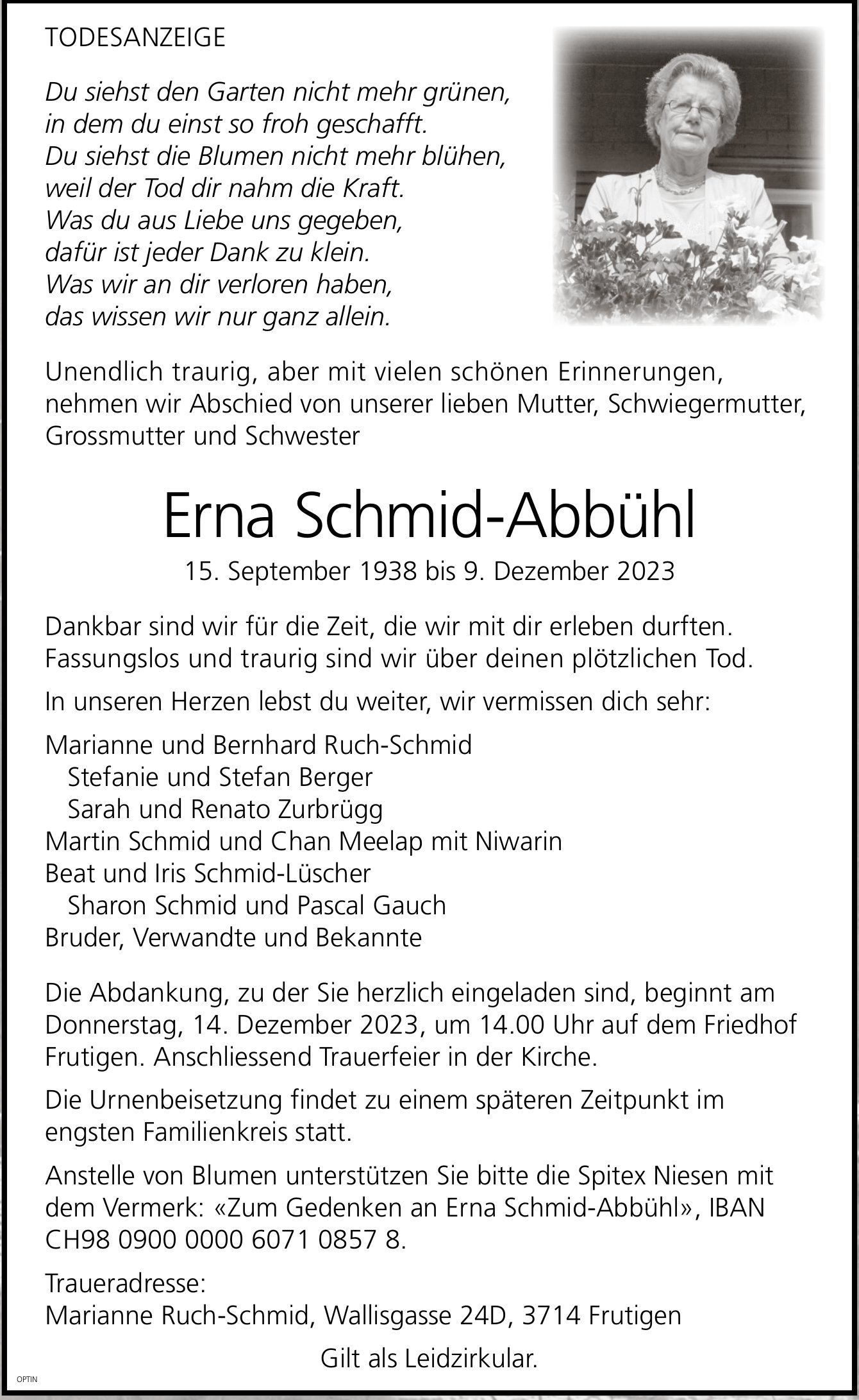 Erna Schmid-Abbühl, Dezember 2023 / TA