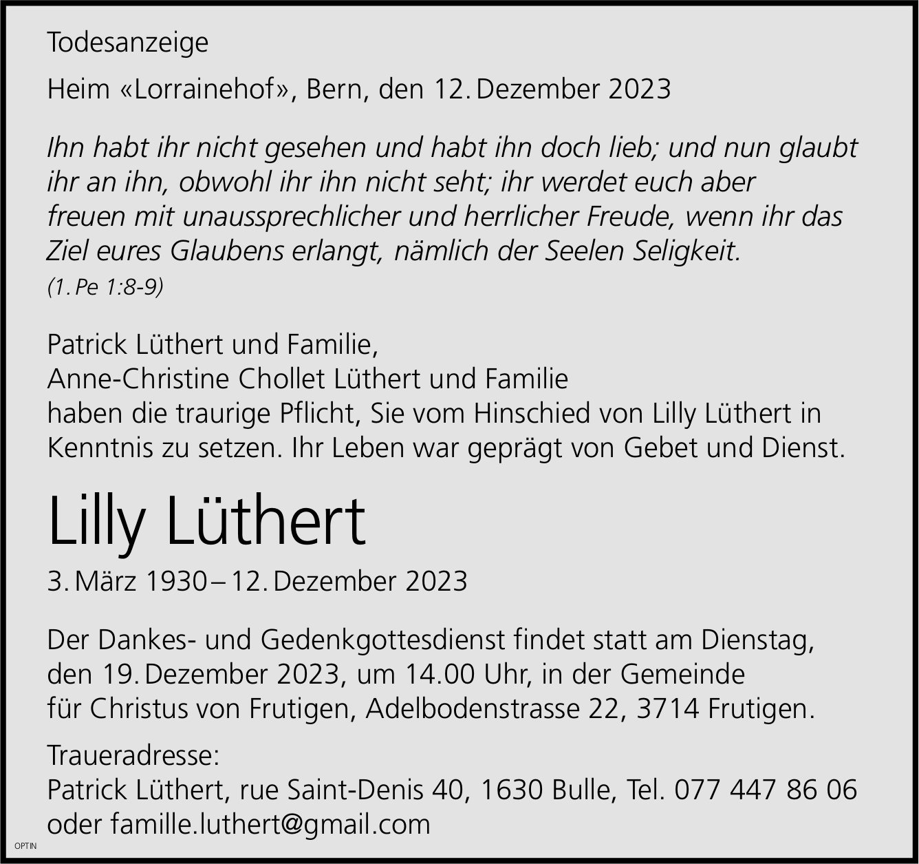 Lilly Lüthert, Dezember 2023 / TA
